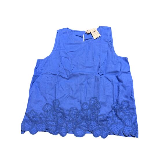 NWT J.Crew Embroidered trim shell Blue Sleeveless Tank Size Small Causal Linen - Picture 2 of 9